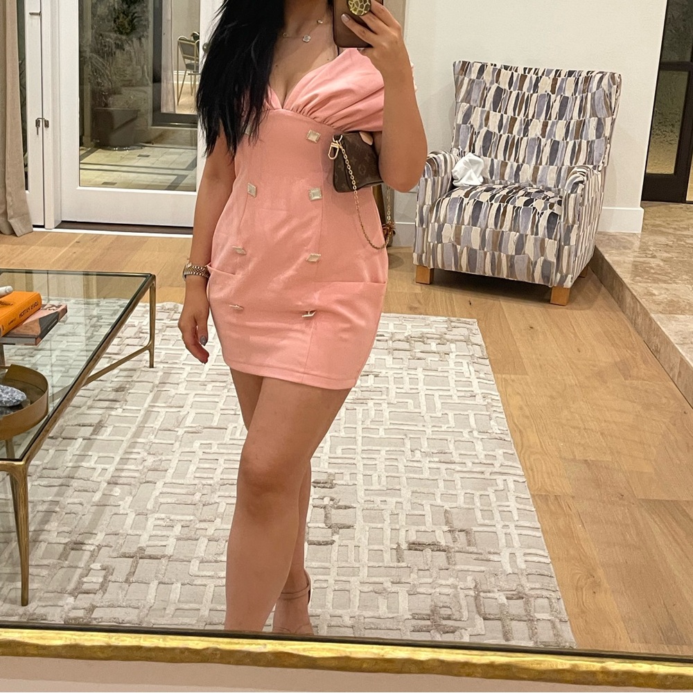 Pink Cascade One-Shoulder Mini Dress